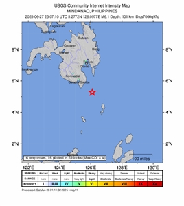 菲律賓南部近海6.1地震。 (圖:USGS)
