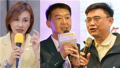 民進黨高雄市長黨內初選逐漸白熱化，包括立委邱議瑩(左起)、許智傑、賴瑞隆3人25日在南、北同步拼場。資料合成照。(翻攝臉書)