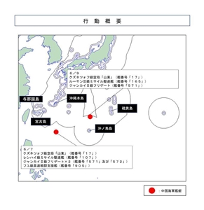 日本防衛省指出，中國航母山東艦和包括一艘飛彈驅逐艦在內的其他船艦，9日在沖之鳥島(Okinotori)周圍的日本經濟海域航行，並進行了中方戰機和直升機的起降行動。(圖:X@ModJapan_jp)