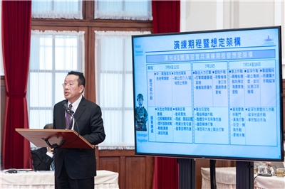 國防部長顧立雄26日說明年度漢光演習計畫內容。(圖：總統府)
