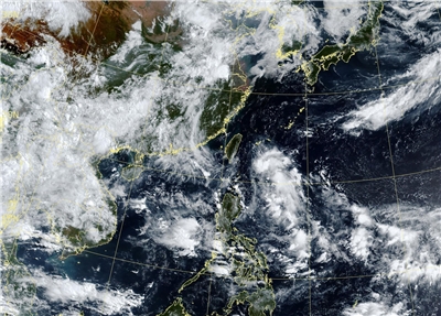 圖為中央氣象署28日上午9:00發布的衛星氣象圖。 (圖:中央氣象署)