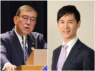 日本首相石破茂(左)、廣島縣安藝高田市前市長石丸伸二。(合成圖)