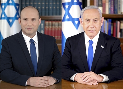 左：以色列前總理班奈特；右：以色列總理尼坦雅胡。(資料照/Government Press Office of Israel)
