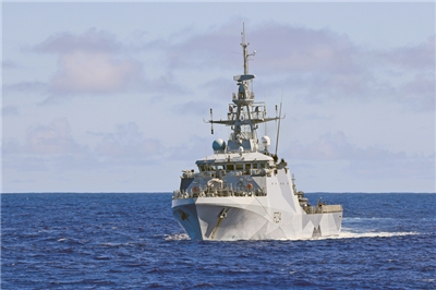 英國常態部署於印太區域的巡邏艦艇「史佩艦」（HMS Spey）。(圖：中央社)