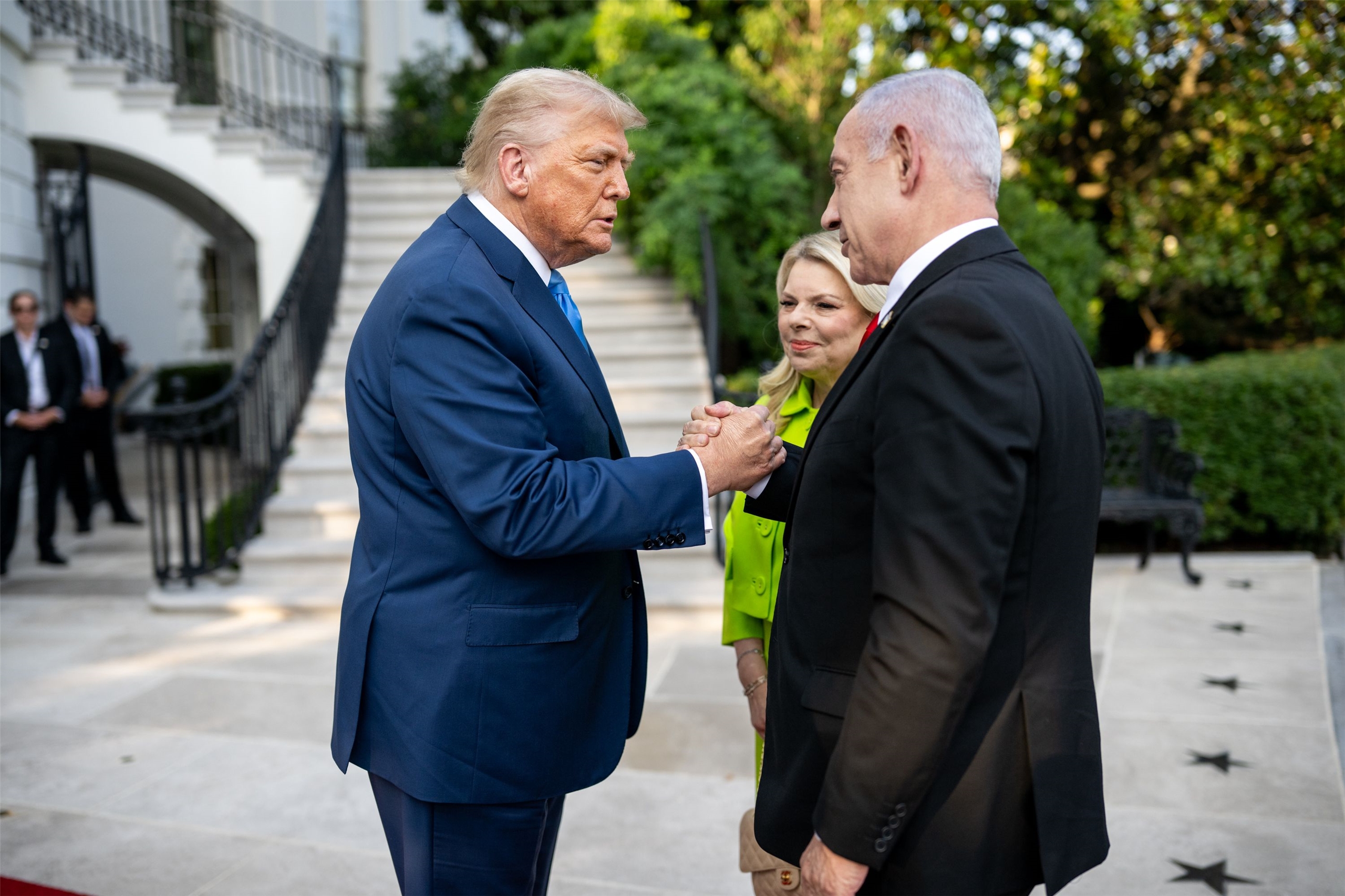 美國總統川普(Donald Trump)7日在白宮接待來訪的以色列總理尼坦雅胡(Benjamin Netanyahu)。 (圖:X@WhiteHouse)