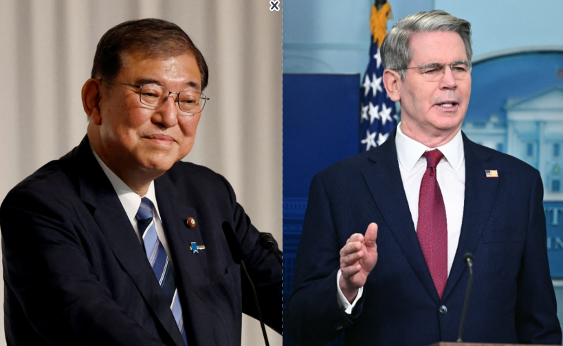 日本首相石破茂(左)計劃本月18日在東京與美國財政部長貝森特(右)會面。資料照片 (路透社/達志影像、AFP/央廣合成)