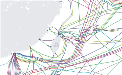 圖為台灣周邊海底電纜圖。(圖取自submarinecablemap.com)