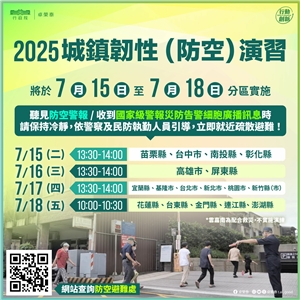 「2025年城鎮韌性演習」將於明日(15日)起陸續在全台各地展開。(圖：行政院提供)