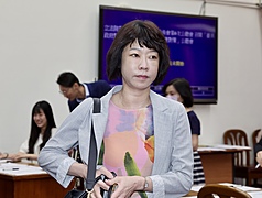 立法院財政委員會17日舉行「台美政府對等關稅協商我國政府因應對策」公聽會，行政院經貿談判辦公室副總談判代表顏慧欣（前）出席公聽會。