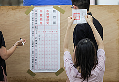 圖為選務人員依序唱票。
