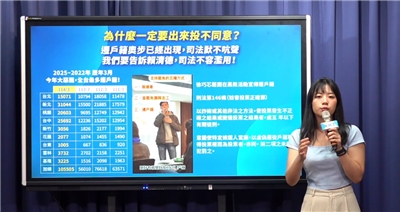 國民黨24日召開記者會，控訴執政的民進黨為了「大罷免」，奧步頻傳。圖為國民黨發言人楊智伃。(翻攝國民黨臉書直播)