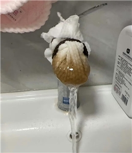 中國杭州餘杭區居民從16日開始抱怨自來水出現刺鼻異味，引來喝到「糞水」的質疑。除了異味，有居民用棉柔巾包覆水龍頭半小時後，便成了深褐色。(翻攝微博)