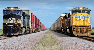 美國最大鐵路運輸公司聯合太平洋鐵路(Union Pacific)(右)將與諾福克南方鐵路(Norfolk Southern)(左)進行合併。(FB/@norfolksouthern)