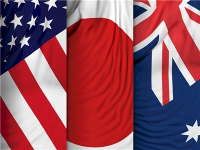 美國、日本、澳洲。 示意圖。