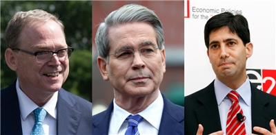 凱文．哈塞特(Kevin Hassett)(左)、財政部長貝森特(Scott Bessent)(中)以及前Fed理事凱文‧華許(Kevin Warsh)都是角逐聯準會主席人選。(AFP、路透社/達志影像，央廣合成)