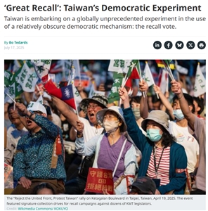 台灣7月26日將舉行立委罷免案投票，英國雜誌「外交家」(The Diplomat)高度關注。(翻攝The Diplomat網站)