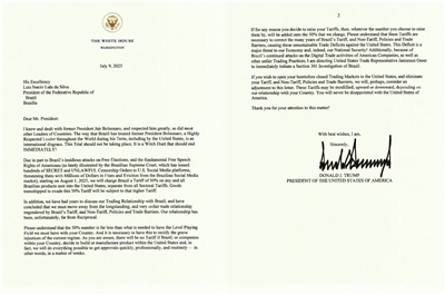 圖為美國總統川普致西巴總統的信函。 (圖:truth social)