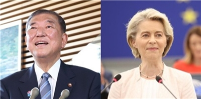 日本首相石破茂(左)和歐洲聯盟執行委員會主席范德賴恩(右)。(資料合成圖)