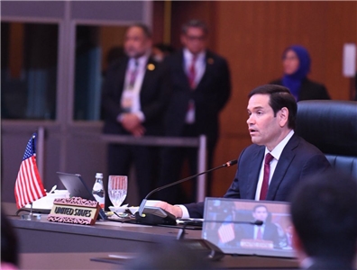 美國國務卿盧比歐(Marco Rubio)10日在馬來西亞首都吉隆坡出席東協外長會議。 (圖:X@ASEAN)