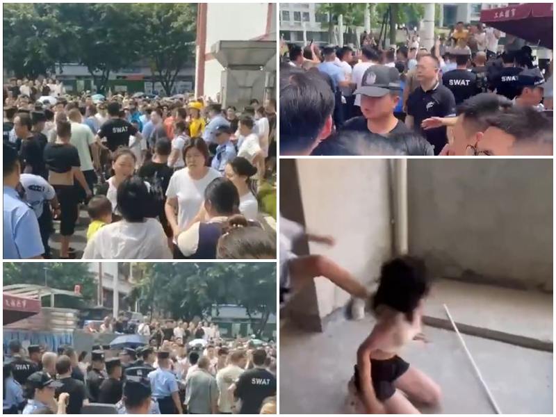 四川江油霸凌案受害女童遭各種暴力施虐。大批家長包圍公安局討說法。(圖：Ｘ平台)