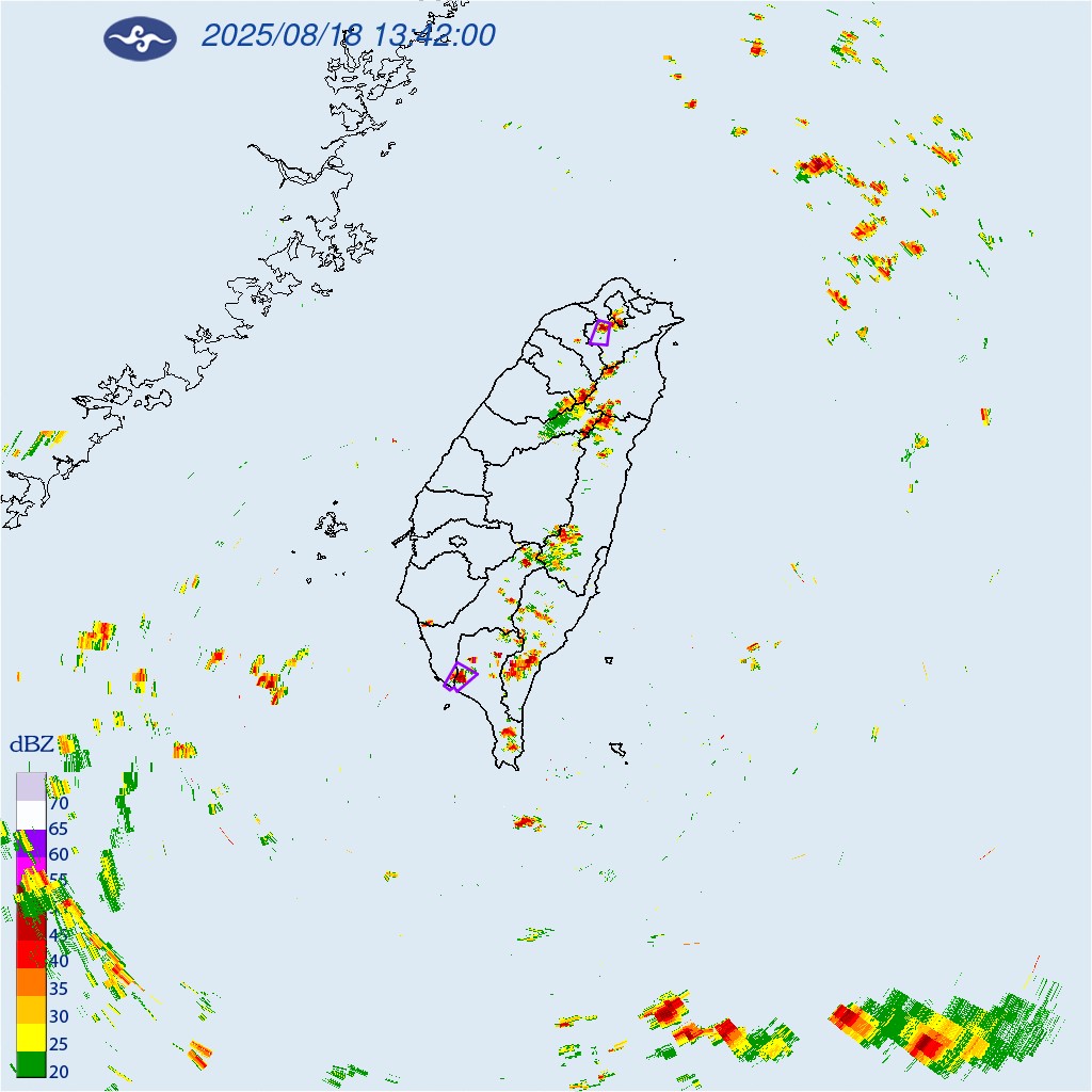 交通部民航局表示，午後雷雨當空，台北松山機場18日下午1時13分起暫停地面作業，部分航班可能因此延誤。(圖:交通部中央氣象署)