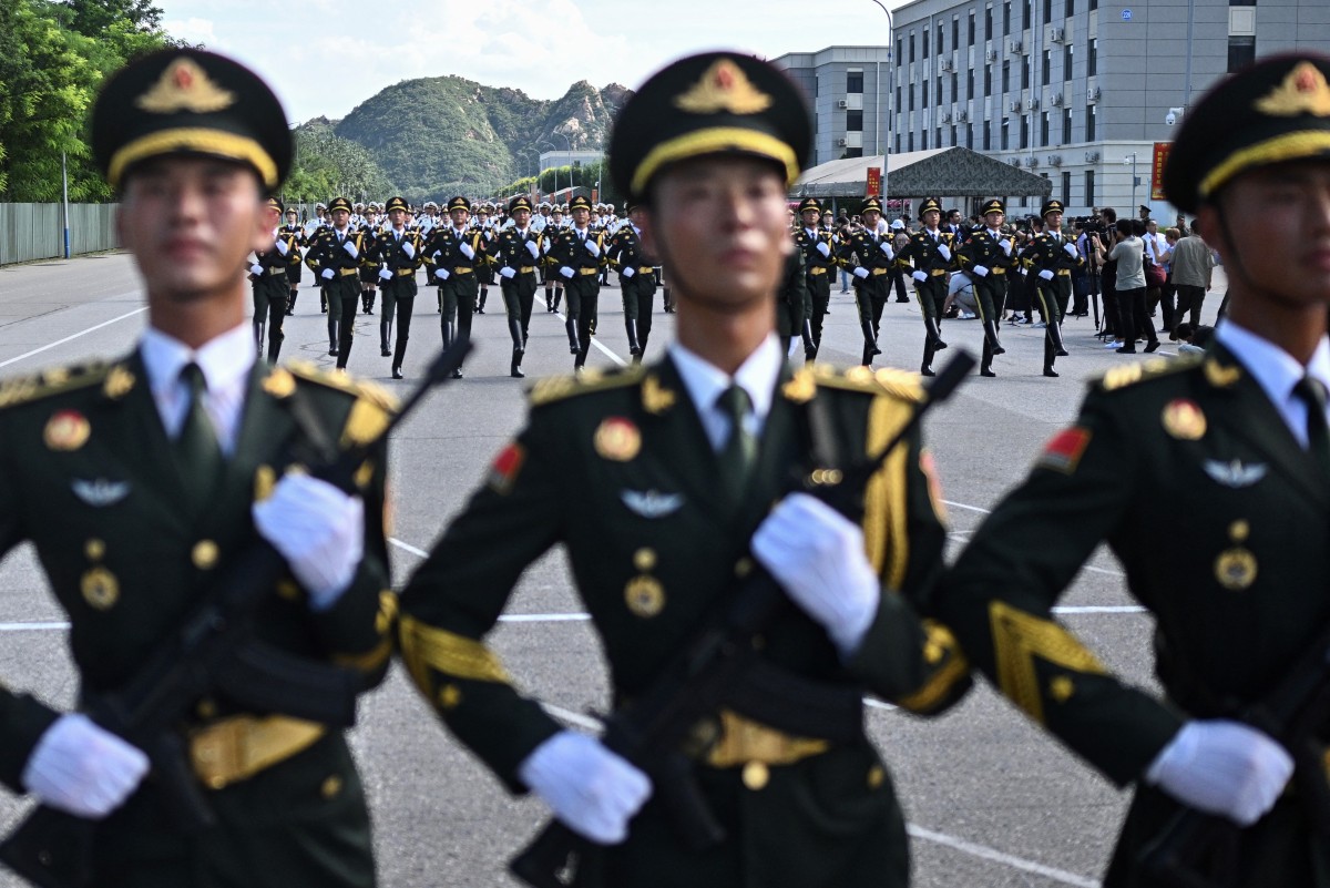 今年是抗戰勝利80週年，中共將於9月3日在北京天安門前舉行閱兵。圖為彩排過程。