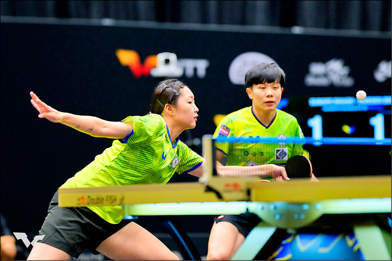 鄭怡靜（右）與簡彤娟女雙晉8強。（WTT官網）