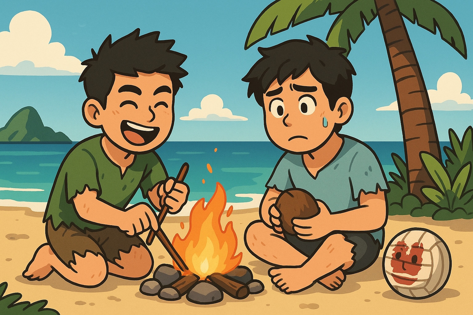 AI繪製的荒島生存與排球Wilson