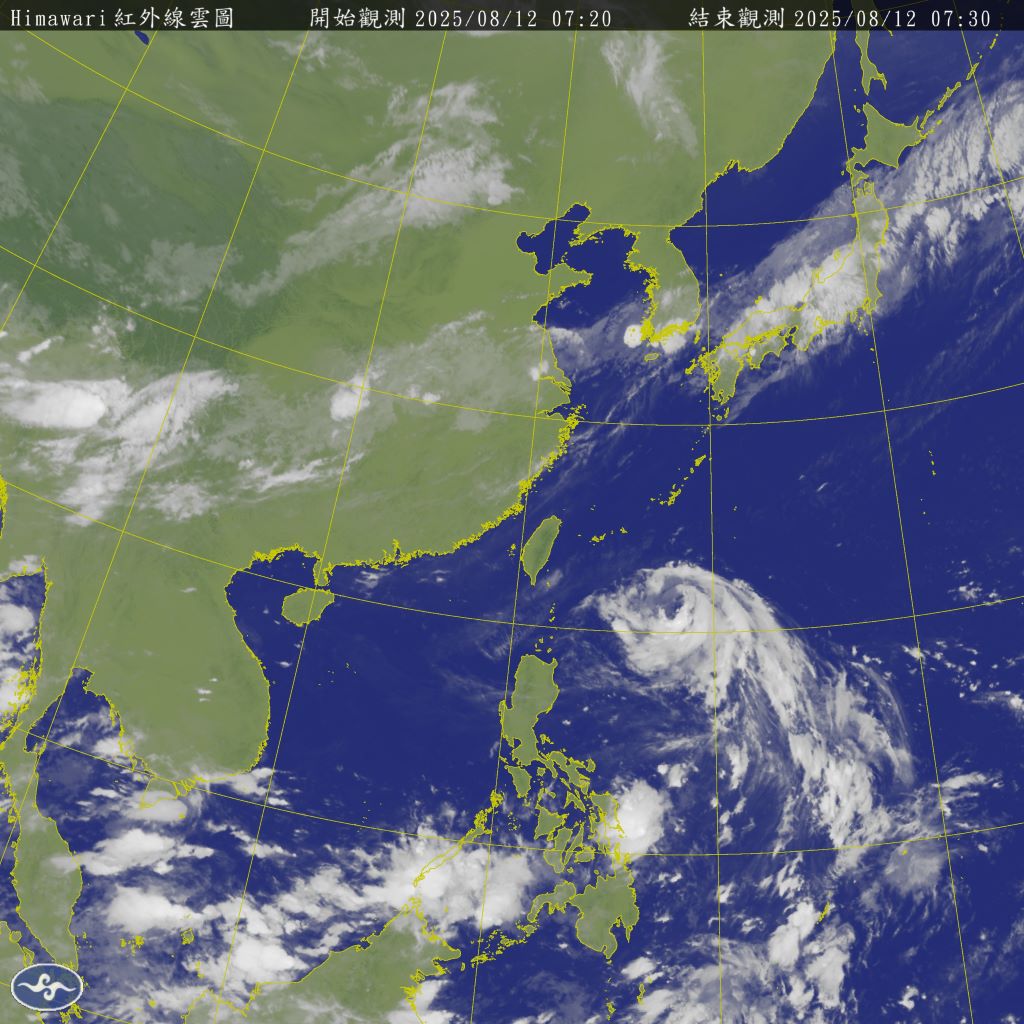 氣象署已在12日上午發布楊柳颱風海上颱風警報，13日估計在台東登陸，東半部及南部要防大量降雨致災，花東則要嚴防中心附近的「破壞性」強風。(圖:交通部中央氣象署)