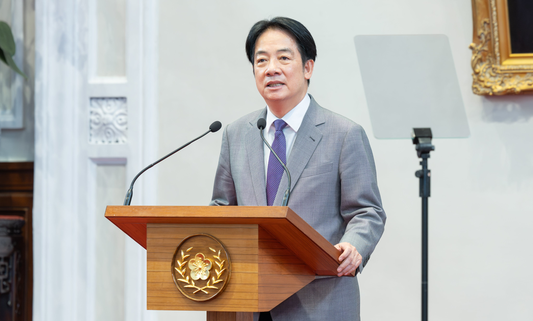 賴清德總統1日召開「因應美國對等關稅政策記者會」。 (圖:總統府)