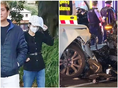 澳洲23歲華裔女(戴帽者)開豪車撞賓士，背景神秘引熱議。(微博)