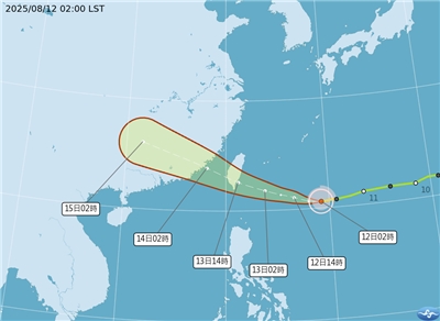 氣象署發布中颱楊柳海上警報。(氣象署提供)