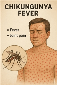 屈公熱(Chikungunya fever，又譯基孔肯雅熱、屈公病)主要經由蚊子傳播。示意圖。(AI生成圖)