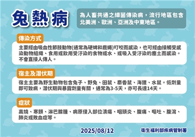 兔熱病為人畜共通的細菌傳染病。(疾管署提供)