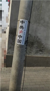 河北廊坊某地的電線杆上12日出現抗議政治標語。(X平台／李老師不是你老師)