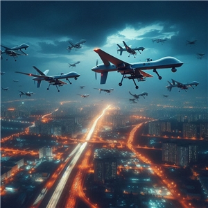俄羅斯無人機夜襲敖德薩。示意圖。(AI生成圖)