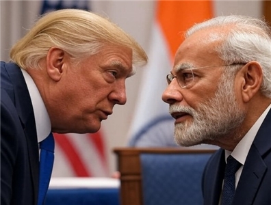 美印關係示意圖。美國總統川普(Donald Trump)(左)、印度總理莫迪(Narendra Modi)(右)。(AI生成圖)