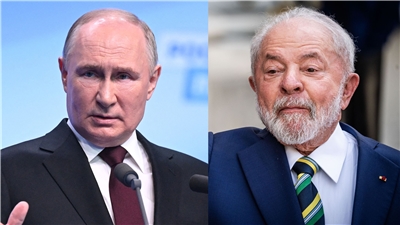 俄羅斯總統蒲亭(Vladimir Putin)(左)、巴西總統魯拉(Luiz Inacio Lula da Silva)(右)。合成圖。