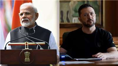 印度總理莫迪(Narendra Modi，左)、烏克蘭總統澤倫斯基(Volodymyr Zelenskyy，右)。合成圖。(AFP/澤倫斯基臉書)