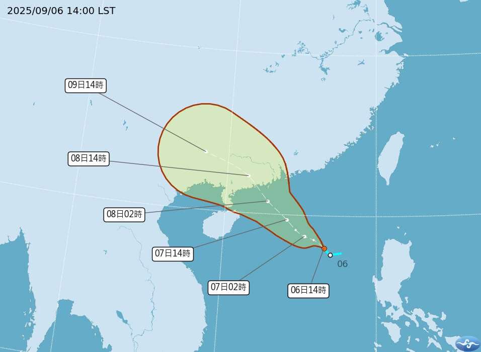 第19號熱帶性低氣壓6日凌晨生成，預估將發展為颱風塔巴。（氣象署官網)