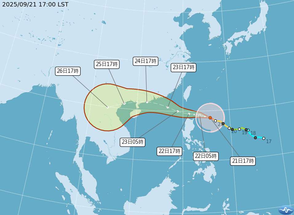 樺加沙颱風路徑潛勢預報。(圖：氣象署)