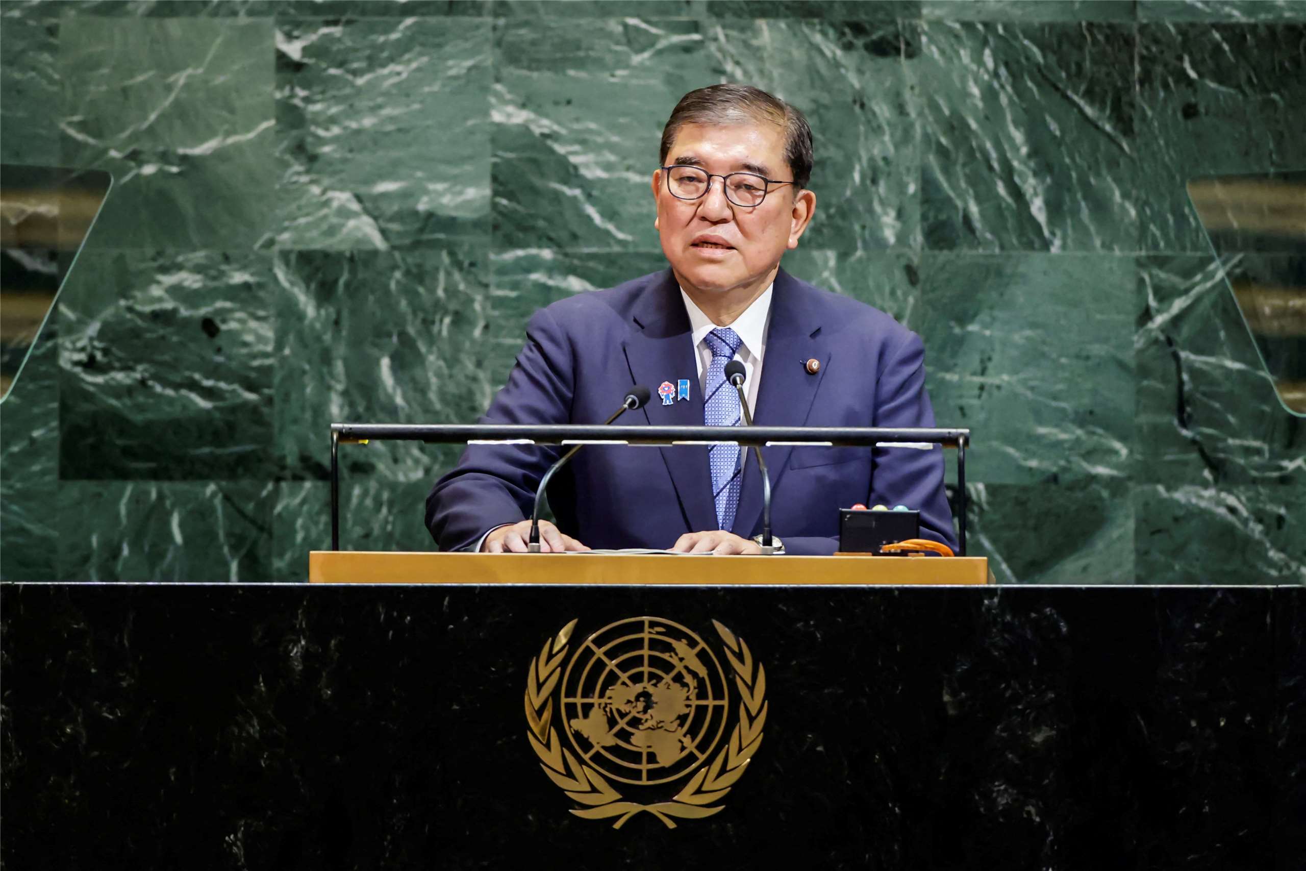 日本首相石破茂出席第80屆聯合國大會並發表演說。(路透社/達志影像)