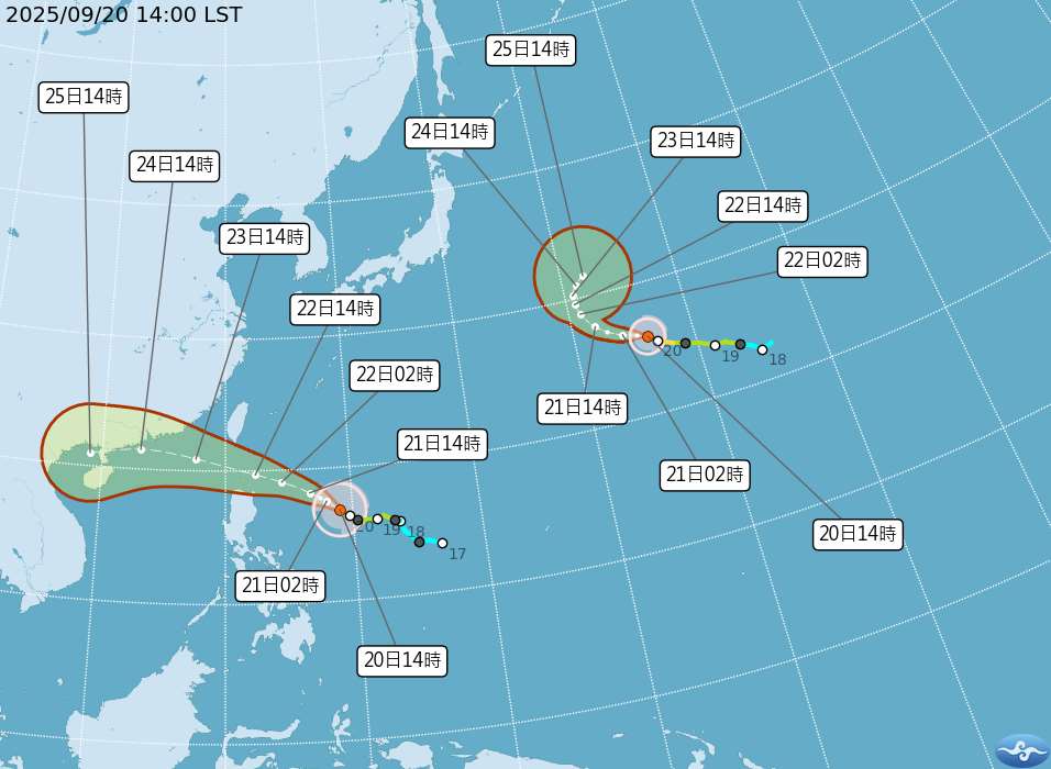中度颱風樺加沙出現明顯颱風眼，未來有增強空間，最快21日上午發海警、入夜發陸上警報。(圖：中央氣象署)