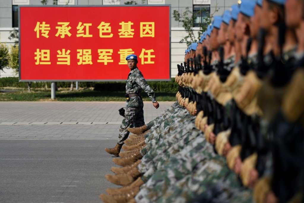 今年是抗戰勝利80週年，中共將於9月3日在北京天安門前舉行閱兵。圖為彩排。 (法新社)