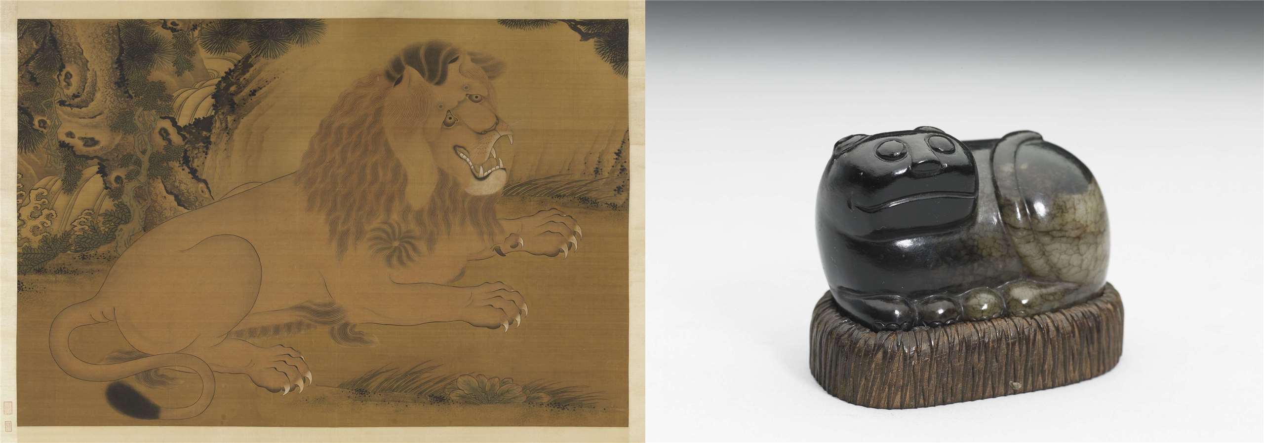 故宮喵星人狻猊(左)、墨玉貓(右)雙搭檔前進捷克，「大貓小貓」要聯手萌翻歐洲。(故宮提供)