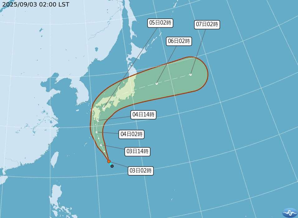 第18號熱帶性低氣壓行進路線預估將侵襲日本。(氣象署官網)