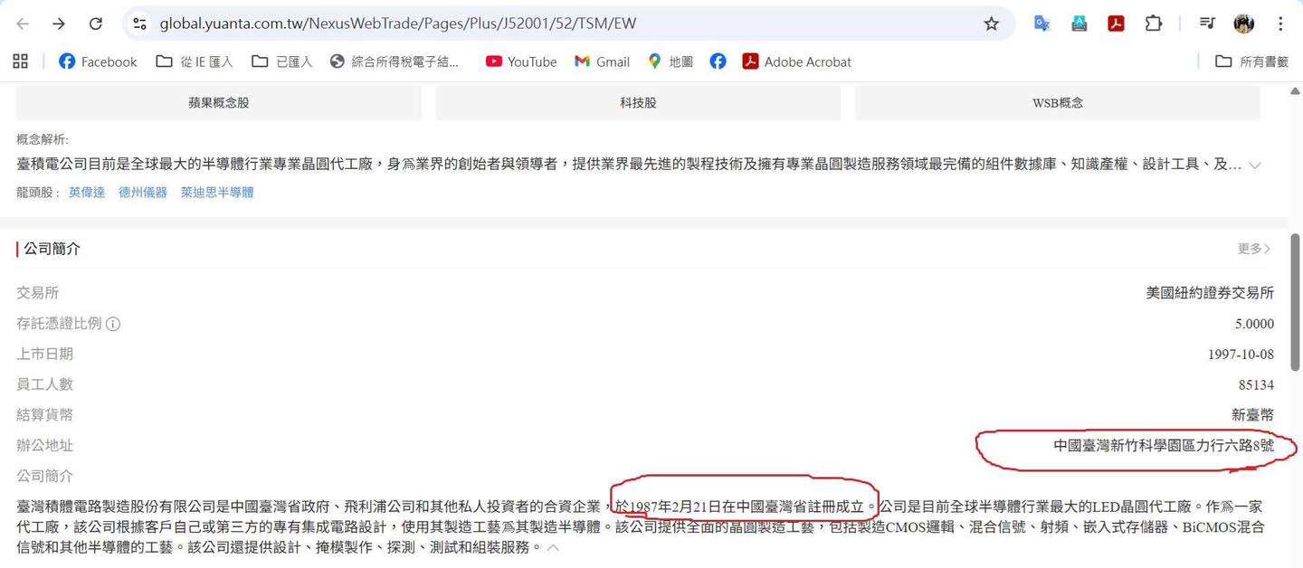 元大證券網站日前被發現將台積電標註為中國台灣。(圖：王定宇臉書)