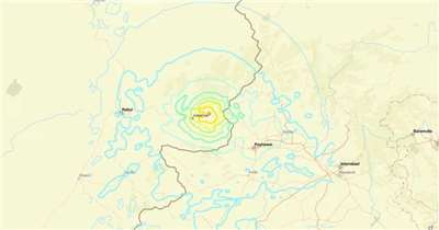阿富汗東南部規模6.0淺層地震。(USGS)