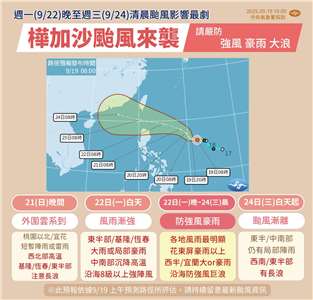 氣象署發布樺加沙颱風注意報。(中央氣象署提供)