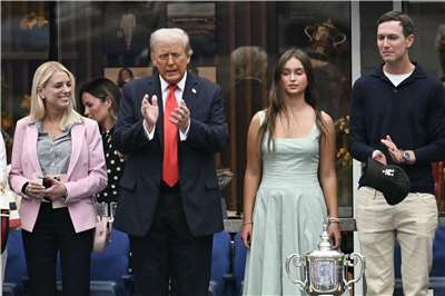 美國總統川普(Donald Trump)7日出席美國網球公開賽(U.S. Open)男單決賽。(AFP)